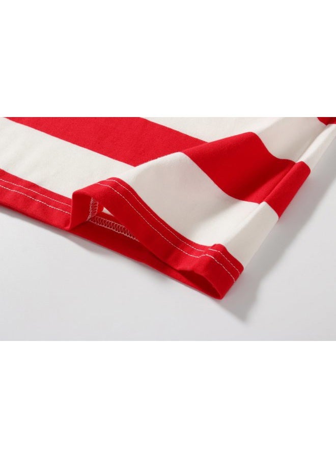 SSLR Big Boys' Cotton Crew Neck Casual Long Sleeves Stripe T-Shirt (Medium(10-12), White Red) - Image 5