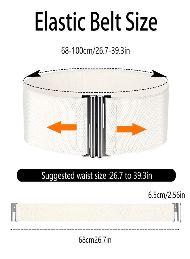 WJIAAA Wide Stretchy Waist Belts for Women,White Adjustable Elastic Ladies Waistband for Dresses with Lock Buckle(White) - Image 2