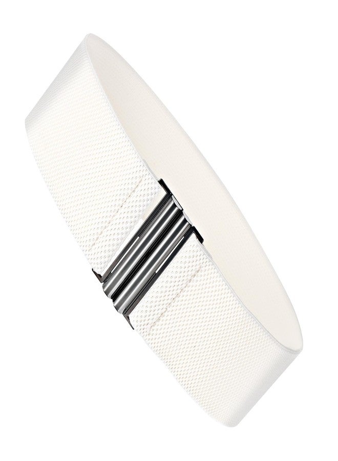 WJIAAA Wide Stretchy Waist Belts for Women,White Adjustable Elastic Ladies Waistband for Dresses with Lock Buckle(White) - Image 1
