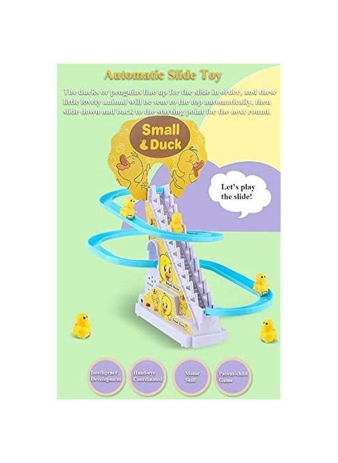 Duck Slide Toy Set, Funny Automatic Stair-Climbing Ducklings Cartoon Race Track Set Little Lovely Penguins Escalator with Lights and Music (Duck)