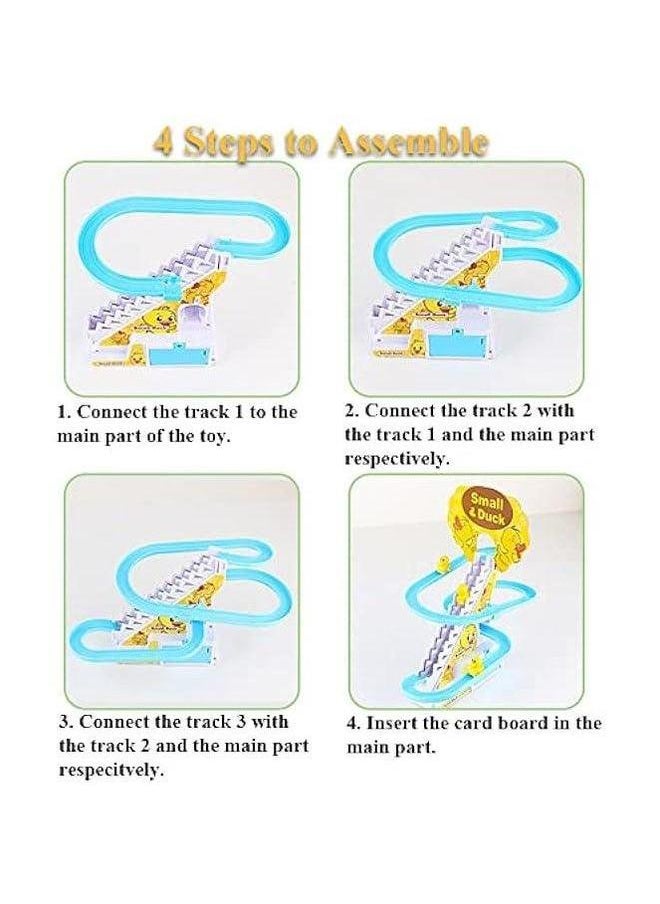 Duck Slide Toy Set, Funny Automatic Stair-Climbing Ducklings Cartoon Race Track Set Little Lovely Penguins Escalator with Lights and Music (Duck)