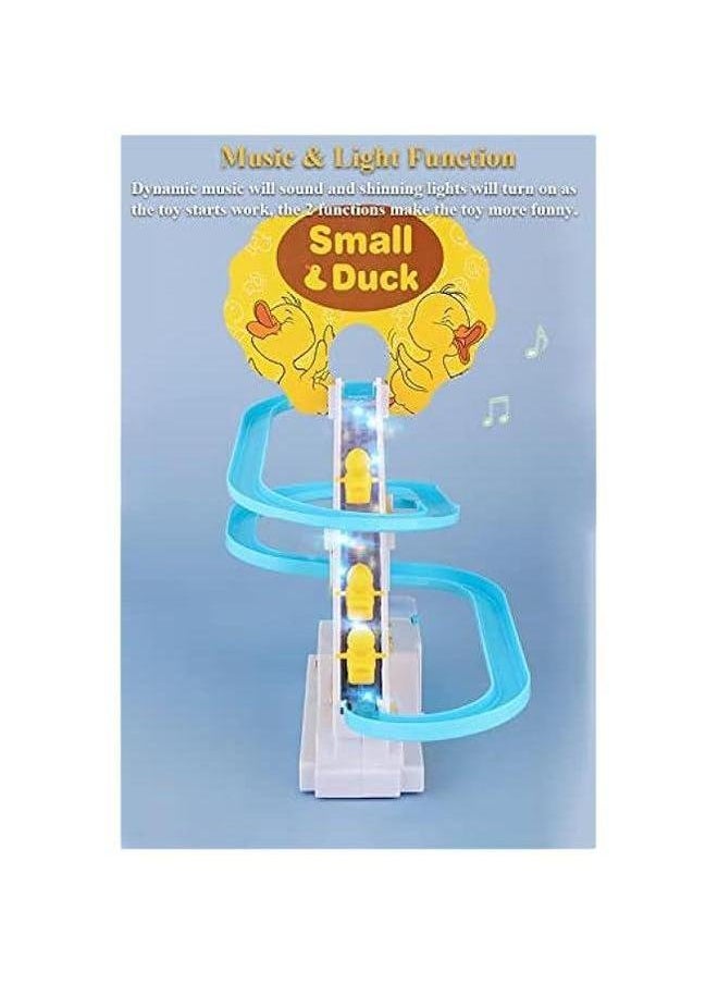 Duck Slide Toy Set, Funny Automatic Stair-Climbing Ducklings Cartoon Race Track Set Little Lovely Penguins Escalator with Lights and Music (Duck)