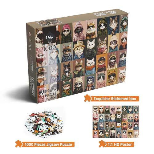 Hiwhy 1000 Pieces Jigsaw Puzzles for Adults Stylish Cats in Fashion Unique Puzzle for Family and Friends Challenging Puzzle Perfect for Game Nights 197x276 in - Image 5