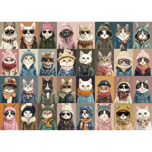 Hiwhy 1000 Pieces Jigsaw Puzzles for Adults Stylish Cats in Fashion Unique Puzzle for Family and Friends Challenging Puzzle Perfect for Game Nights 197x276 in - Image 1