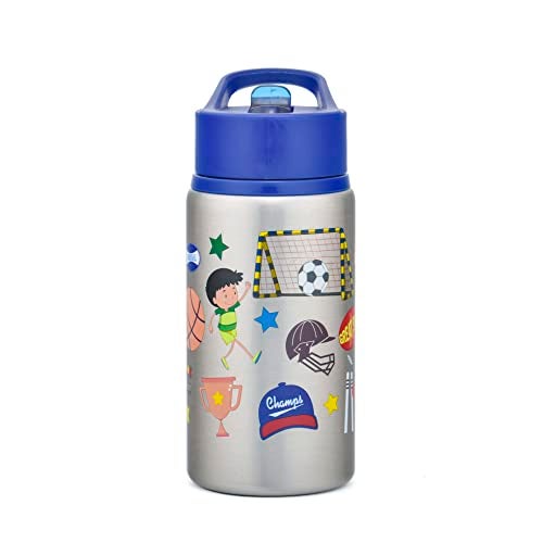 ONS KIDS Stainless Steel Water Bottle for Kids| Straw Bottles, Easy Grip | Leak Proof steel bottles for children, BPA Free, Easy to Carry - Sipper Bottles | Sports | (532 ML) - Image 1