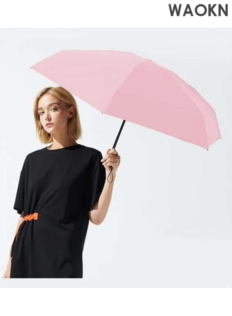 WAOKN Small Mini Umbrella with Storage Case, Light Compact 6 Ribbed Umbrella, Portable Travel Folding Umbrella, UPF 50+ UV Sun Protection Umbrella, Pocket Umbrella for Men Women Kids, Outdoor Sun Rain Umbrellas ,pink. - Image 4