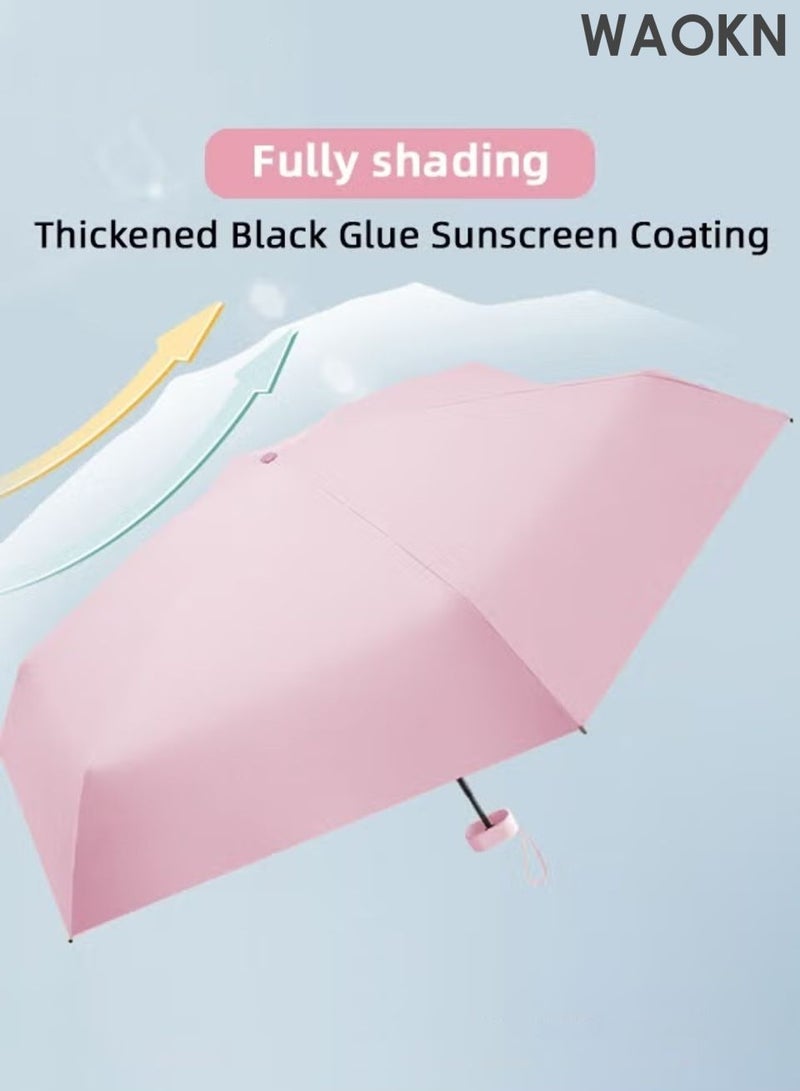 WAOKN Small Mini Umbrella with Storage Case, Light Compact 6 Ribbed Umbrella, Portable Travel Folding Umbrella, UPF 50+ UV Sun Protection Umbrella, Pocket Umbrella for Men Women Kids, Outdoor Sun Rain Umbrellas ,pink. - Image 5