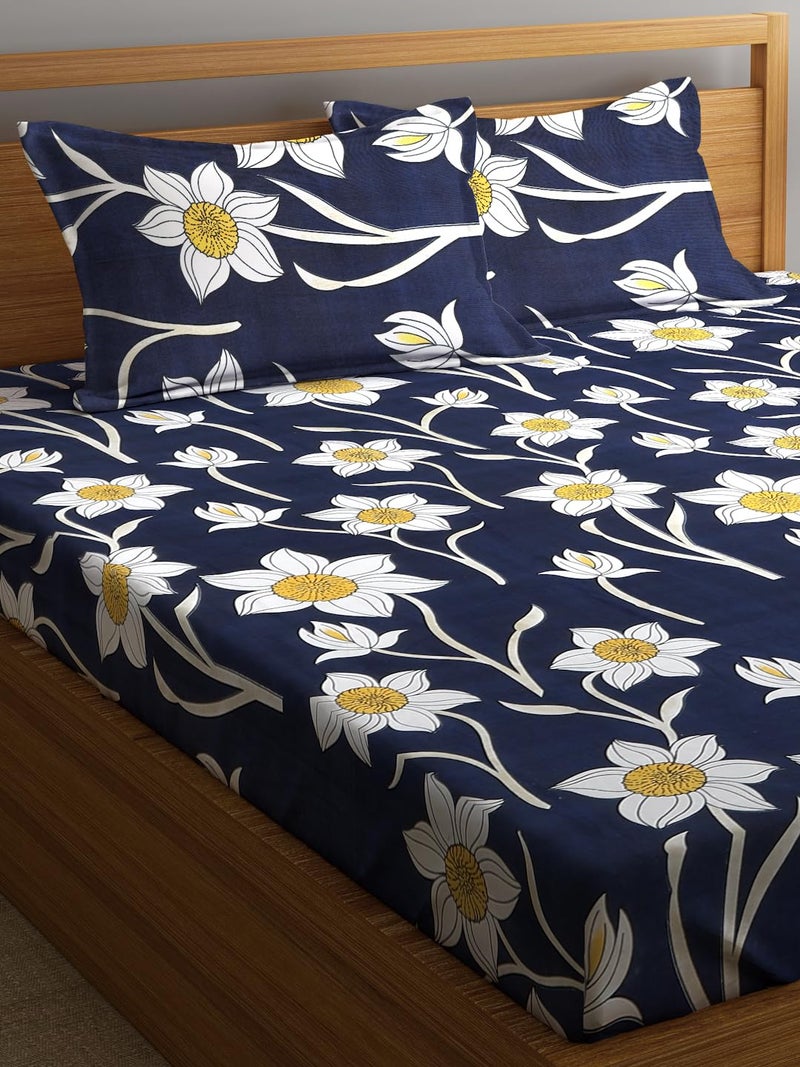 Fashion String 144TC Blue Garden Delight Double Bedsheet with 2 Pillow Covers - Image 3