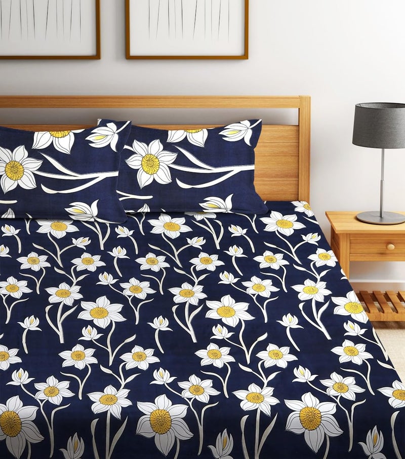 Fashion String 144TC Blue Garden Delight Double Bedsheet with 2 Pillow Covers - Image 2