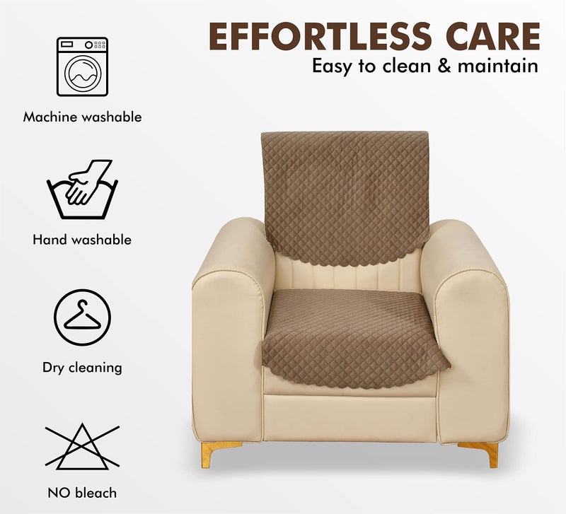 Yellow Weaves Velvet 5 Seater Self Design Quilted Sofa Cover and Chair Cover, Seat&Back Cover, Color - Greyish Brown - Image 2