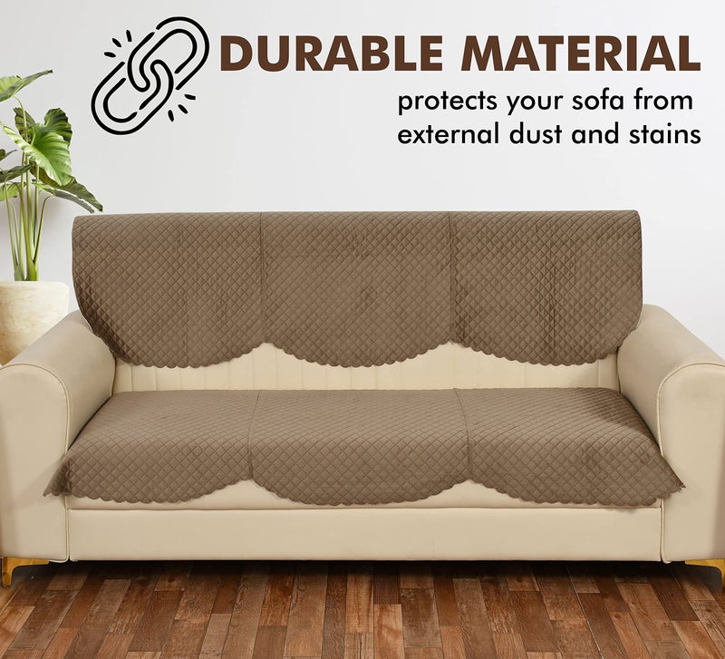 Yellow Weaves Velvet 5 Seater Self Design Quilted Sofa Cover and Chair Cover, Seat&Back Cover, Color - Greyish Brown - Image 5