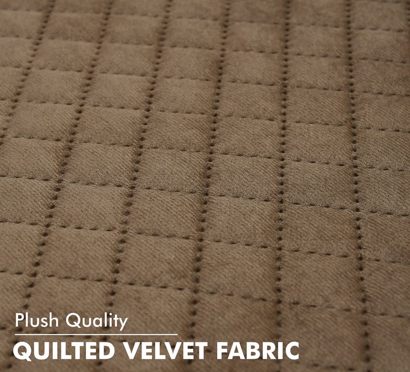 Yellow Weaves Velvet 5 Seater Self Design Quilted Sofa Cover and Chair Cover, Seat&Back Cover, Color - Greyish Brown - Image 3