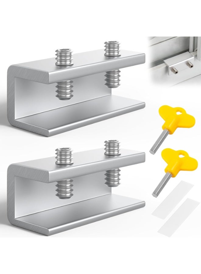 Window Locks,2Pack Sliding Security Window Lock with Key for Vertical & Horizontal Sliding Windows & Doors, Adjustable Window Locks Security Window Stoppers for Patio Bedroom Home Silver - Image 1