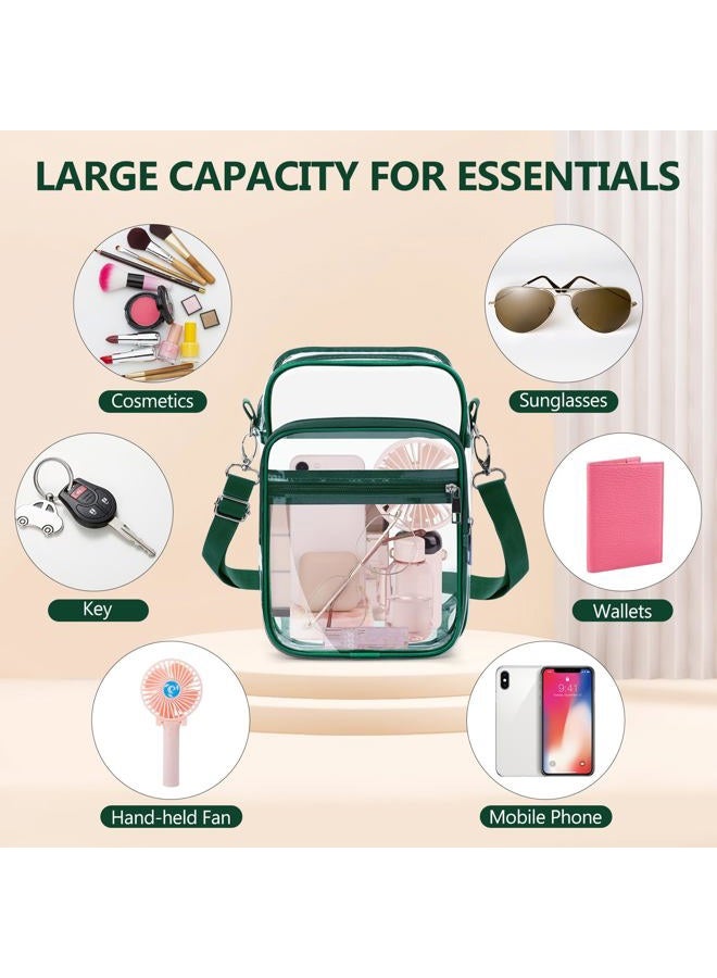 Blvornl Clear Crossbody Bag with Adjustable Shoulder Strap, Stadium Approved PVC Clear Purse Bag with Front Pocket, Clear Messenger Bag for Women and Men for Concerts Sports Events (Green) - Image 5
