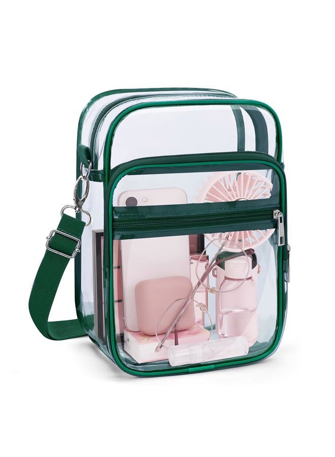 Blvornl Clear Crossbody Bag with Adjustable Shoulder Strap, Stadium Approved PVC Clear Purse Bag with Front Pocket, Clear Messenger Bag for Women and Men for Concerts Sports Events (Green) - Image 1