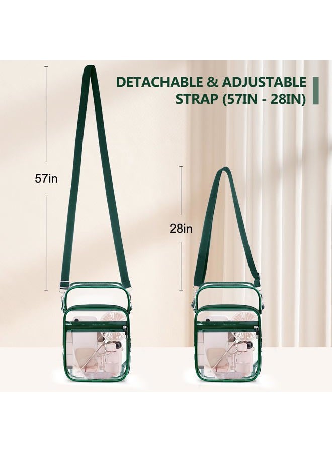 Blvornl Clear Crossbody Bag with Adjustable Shoulder Strap, Stadium Approved PVC Clear Purse Bag with Front Pocket, Clear Messenger Bag for Women and Men for Concerts Sports Events (Green) - Image 2