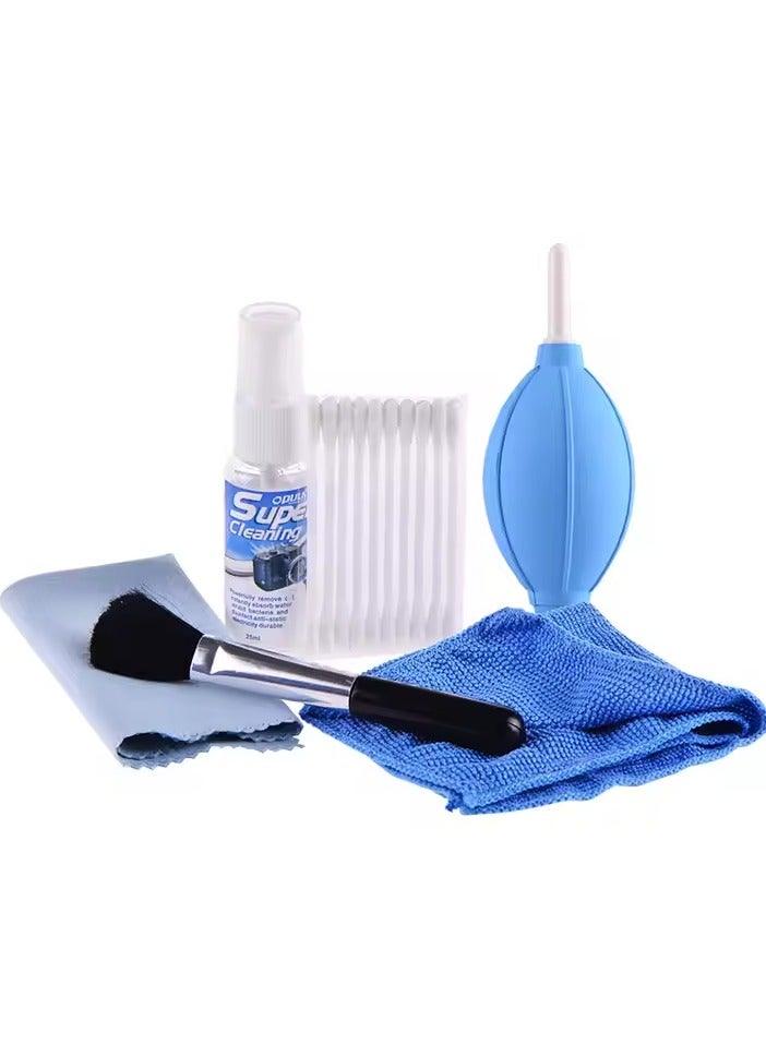 مجموعة تنظيف احترافية 6 في 1  منفاخ هواء، أعواد قطنية، قطعة قماش من الألياف الدقيقة من الجلد المدبوغ + القطيفة، فرشاة، محلول تنظيف - Image 1