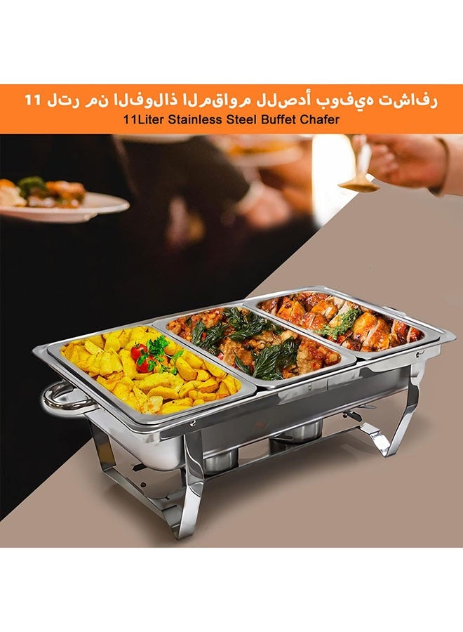 Arabest طقم أطباق الشواء، 11 لتر خدمة تقديم الطعام في المطاعم، صينية بوفيه مستطيلة من الفولاذ المقاوم للصدأ مع غطاء، 3 قطع من الأواني الداخلية للطعام لمناسبات الزفاف وحفلات البوفيه في الفنادق - Image 3