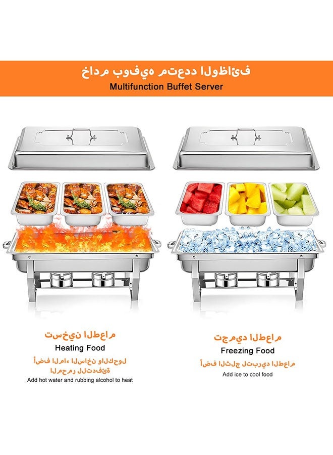 Arabest طقم أطباق الشواء، 11 لتر خدمة تقديم الطعام في المطاعم، صينية بوفيه مستطيلة من الفولاذ المقاوم للصدأ مع غطاء، 3 قطع من الأواني الداخلية للطعام لمناسبات الزفاف وحفلات البوفيه في الفنادق - Image 2