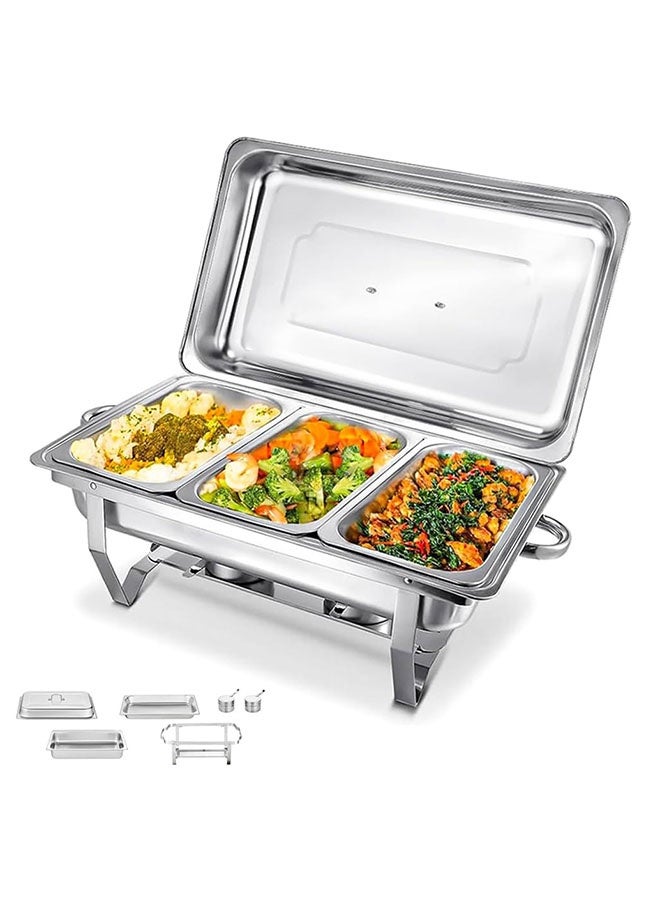 Arabest طقم أطباق الشواء، 11 لتر خدمة تقديم الطعام في المطاعم، صينية بوفيه مستطيلة من الفولاذ المقاوم للصدأ مع غطاء، 3 قطع من الأواني الداخلية للطعام لمناسبات الزفاف وحفلات البوفيه في الفنادق - Image 1