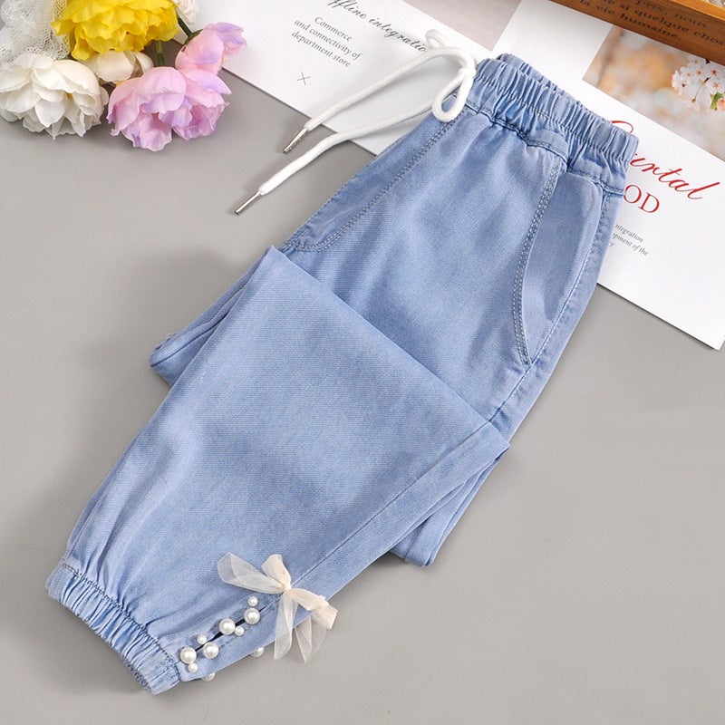 Girls' Tencel Jeans 2025 Children'S Thin Loose Anti-Mosquito Pants Medium And Large Children'S Casual Pants Summer Wear - Image 1