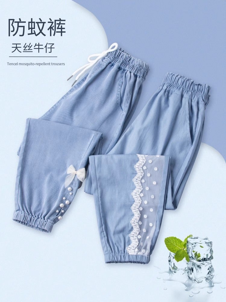 Girls' Tencel Jeans 2025 Children'S Thin Loose Anti-Mosquito Pants Medium And Large Children'S Casual Pants Summer Wear - Image 2