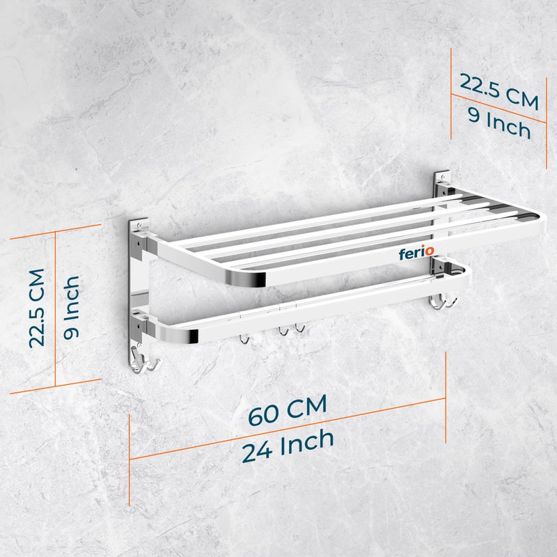 Ferio Stainless Steel Bathroom Accessories Set of Bathroom Hangers for Clothes, Bathroom Towel Hanger for Wall Mounted Towel Rod for Bathroom Towel Hanger for Wash Basin (Pack of 1, 24 Inch) - Image 2