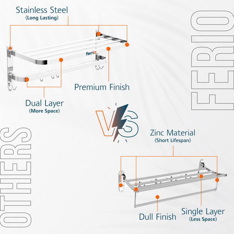 Ferio Stainless Steel Bathroom Accessories Set of Bathroom Hangers for Clothes, Bathroom Towel Hanger for Wall Mounted Towel Rod for Bathroom Towel Hanger for Wash Basin (Pack of 1, 24 Inch) - Image 4