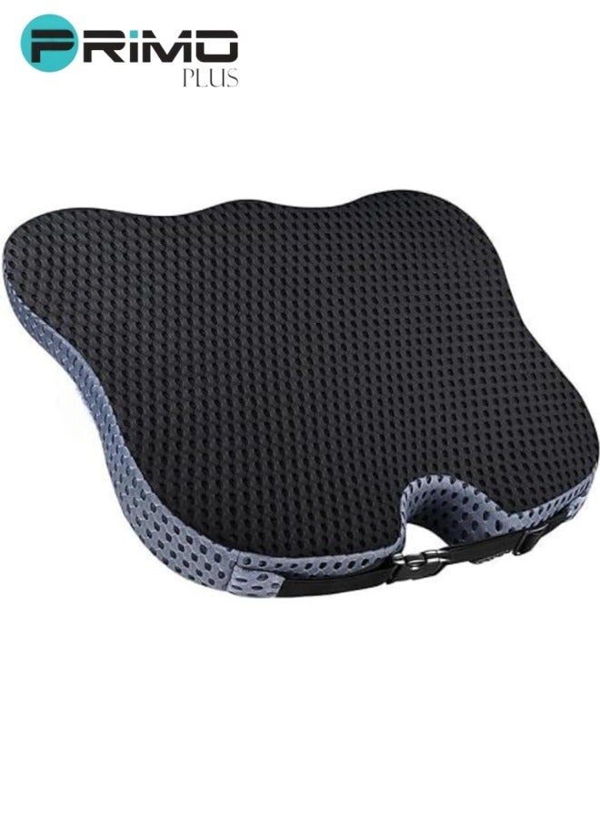 بريمو بلس وسادة مقعد طبية ( وسادة دعم للجلوس) وسادة مقعد السيارة السائق والراكب والقيادة لتعزيز الرؤية والوضعية الميموري فوم لآلام الورك اسود غطاء شبكي - Image 1