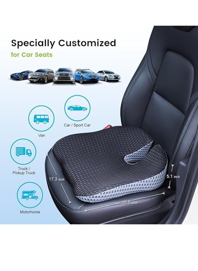 بريمو بلس وسادة مقعد طبية ( وسادة دعم للجلوس) وسادة مقعد السيارة السائق والراكب والقيادة لتعزيز الرؤية والوضعية الميموري فوم لآلام الورك اسود غطاء شبكي - Image 3