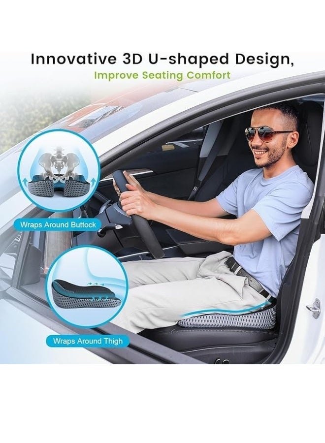 بريمو بلس وسادة مقعد طبية ( وسادة دعم للجلوس) وسادة مقعد السيارة السائق والراكب والقيادة لتعزيز الرؤية والوضعية الميموري فوم لآلام الورك اسود غطاء شبكي - Image 5