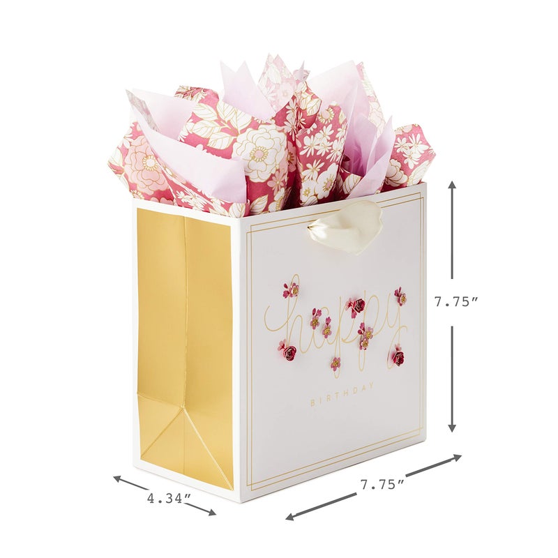 Hallmark Signature 7" Medium Birthday Gift Bag with Tissue Paper (Pink Flowers) - Image 3