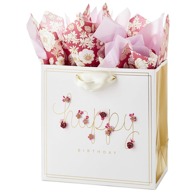 Hallmark Signature 7" Medium Birthday Gift Bag with Tissue Paper (Pink Flowers) - Image 5