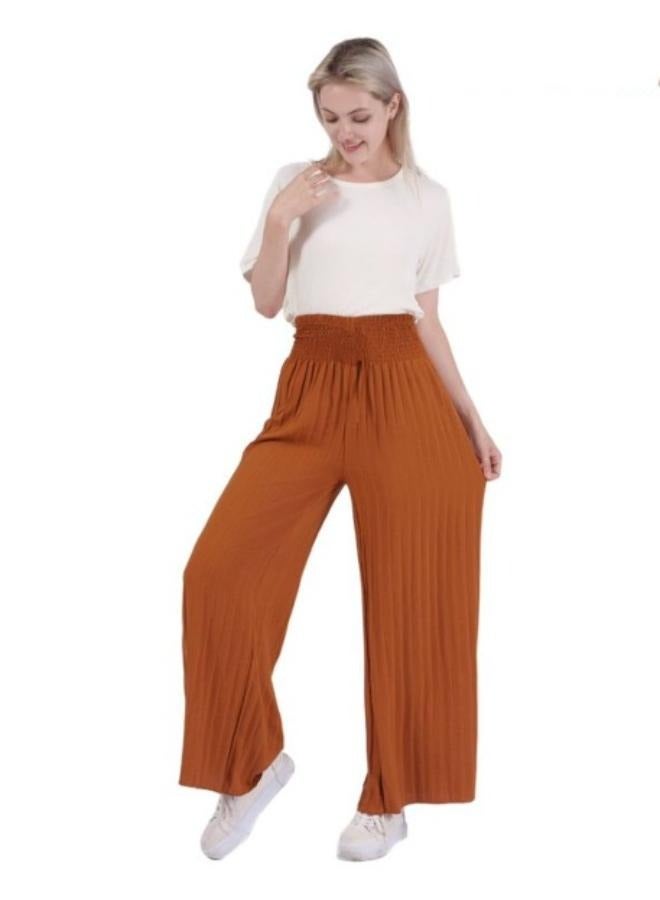 Women's Free Size Linen Wide Leg Pants High Waist Casual Beach Pants - Image 1