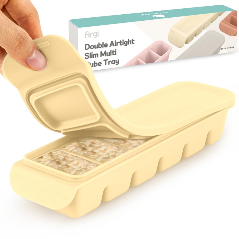 Firgi 1 oz/6 Sections Silicone Ice Cube Freezer Tray with Lid, 100% Food-Grade Platinum Silicone,Leak Resistance & Dishwasher Safe for Baby Food Prep,Breast Milk,Purees - Korean Made, Beige - Image 1