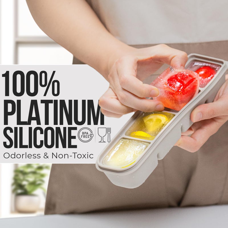 Firgi 1 oz/6 Sections Silicone Ice Cube Freezer Tray with Lid, 100% Food-Grade Platinum Silicone,Leak Resistance & Dishwasher Safe for Baby Food Prep,Breast Milk,Purees - Korean Made, Beige - Image 4