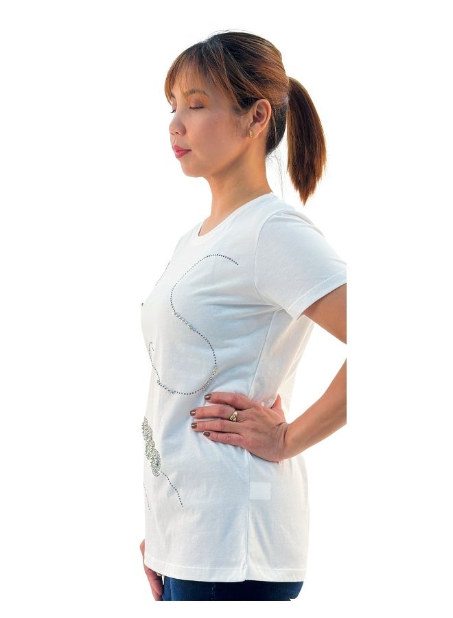 JOANNA W203027 Women's Vogue Print Round Neck Short Sleeve T-Shirt - White - Image 2