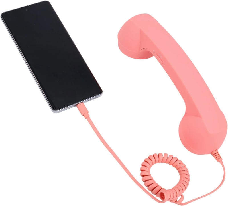 BTFO Retro Phone Handset for iPhone/Android, Type C Old School Cell Phone Receiver with Microphone & Speaker 90s Style Photos Prop for Mobile Phones (Pink) - Image 1