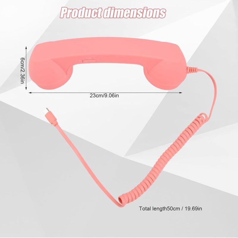 BTFO Retro Phone Handset for iPhone/Android, Type C Old School Cell Phone Receiver with Microphone & Speaker 90s Style Photos Prop for Mobile Phones (Pink) - Image 2