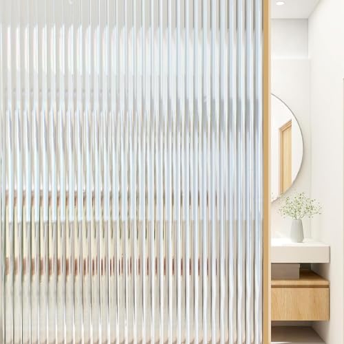 CREON Fluted Window Privacy Glass Film Reeded Window Film,Office Home Privacy 3D Fluted Frosted Sticker (60X182/Cm, Fluted Frosted Film)-Self-Adhesive - Image 1