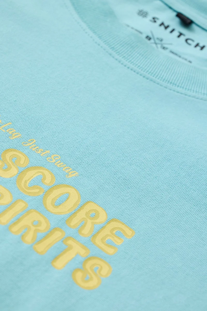 سنيتش Teal Graphic Half Sleeve Oversized T-Shirt