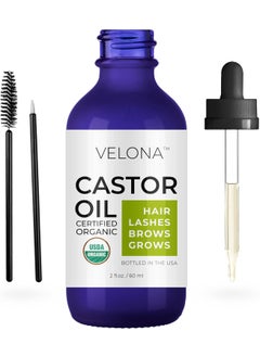 velona USDA Certified Organic Castor Oil  2 fl oz  Stimulate Growth Eyelashes Eyebrows Hair  Cold pressed Natural Oil USP Grade  Hexane Free Lash Boost Serum Caster  Starter Kit
