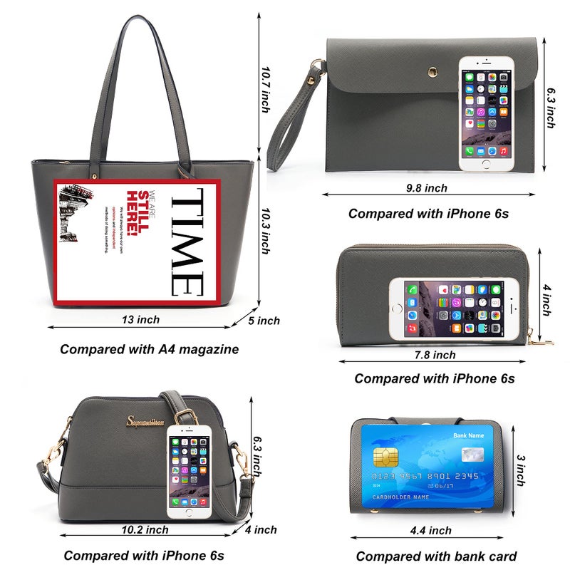 Soperwillton Handbag for Women Wallet Tote Bag Shoulder Bags Top Handle Satchel 5pcs Purse Set - Image 4