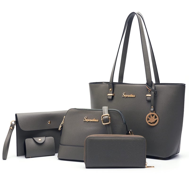 Soperwillton Handbag for Women Wallet Tote Bag Shoulder Bags Top Handle Satchel 5pcs Purse Set - Image 1
