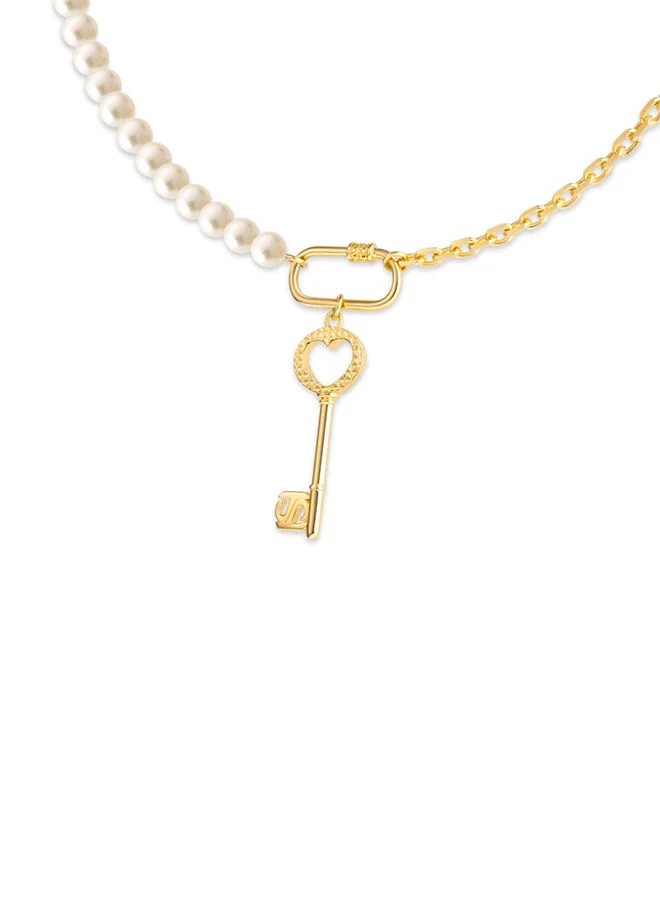 سانت هونور Pont Des Arts Cle 925 Silver,Gold Plated Half Cablechain Half FreWater Pearls Necklace - 450+50mm