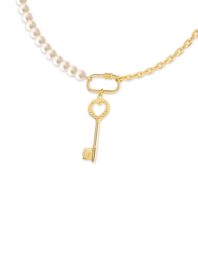 Saint Honore Paris Pont Des Arts Cle 925 Silver,Gold Plated Half Cablechain Half FreWater Pearls Necklace - 450+50mm - Image 2