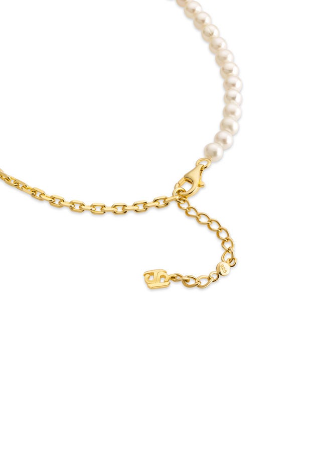 Saint Honore Paris Pont Des Arts Cle 925 Silver,Gold Plated Half Cablechain Half FreWater Pearls Necklace - 450+50mm - Image 3