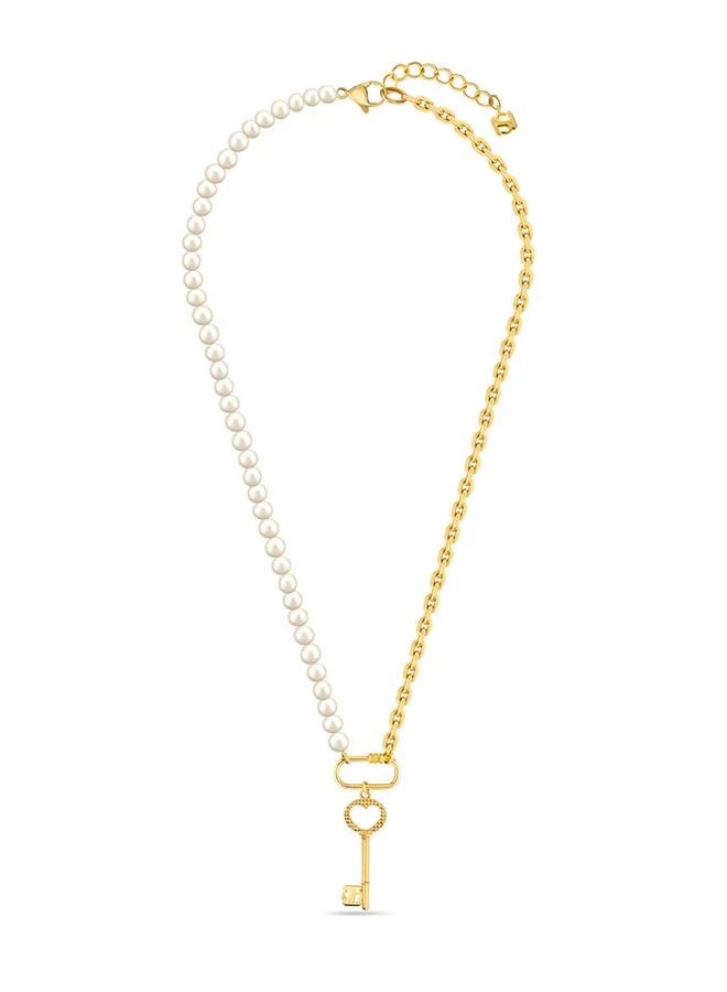 سانت هونور Pont Des Arts Cle 925 Silver,Gold Plated Half Cablechain Half FreWater Pearls Necklace - 450+50mm