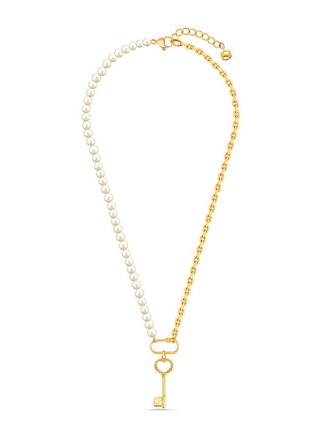 Saint Honore Paris Pont Des Arts Cle 925 Silver,Gold Plated Half Cablechain Half FreWater Pearls Necklace - 450+50mm - Image 1