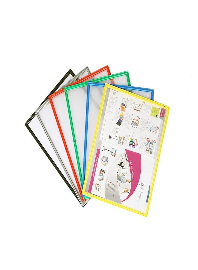 Infomate A4 Paper Magnetic Display Pocket File Folder with 4 Magnets, Multicolored, Pack of 6, 32.5 cm x 24 cm x 0.5 cm - Image 1